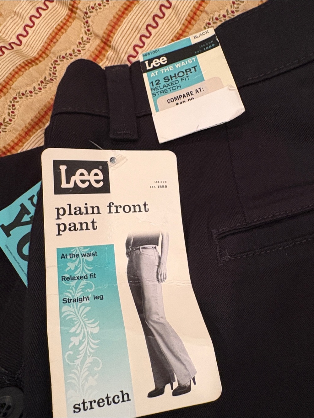 NWT Lee Straight Leg Pants, Black, Slims You, Plain Front, Relaxed Fit, 12S - Picture 7 of 12